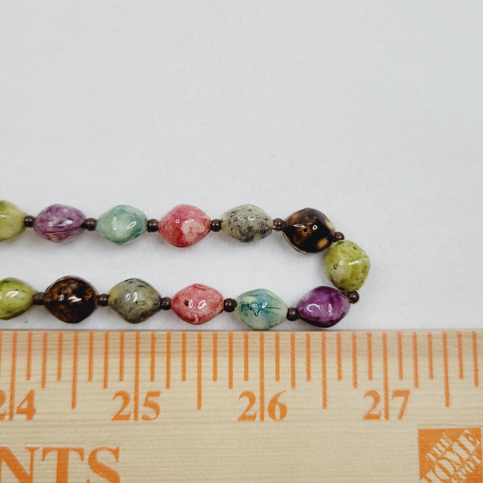 Vintage Acrylic Lucite Beaded Necklace Multicolor Artsy Watercolor 54″ Long