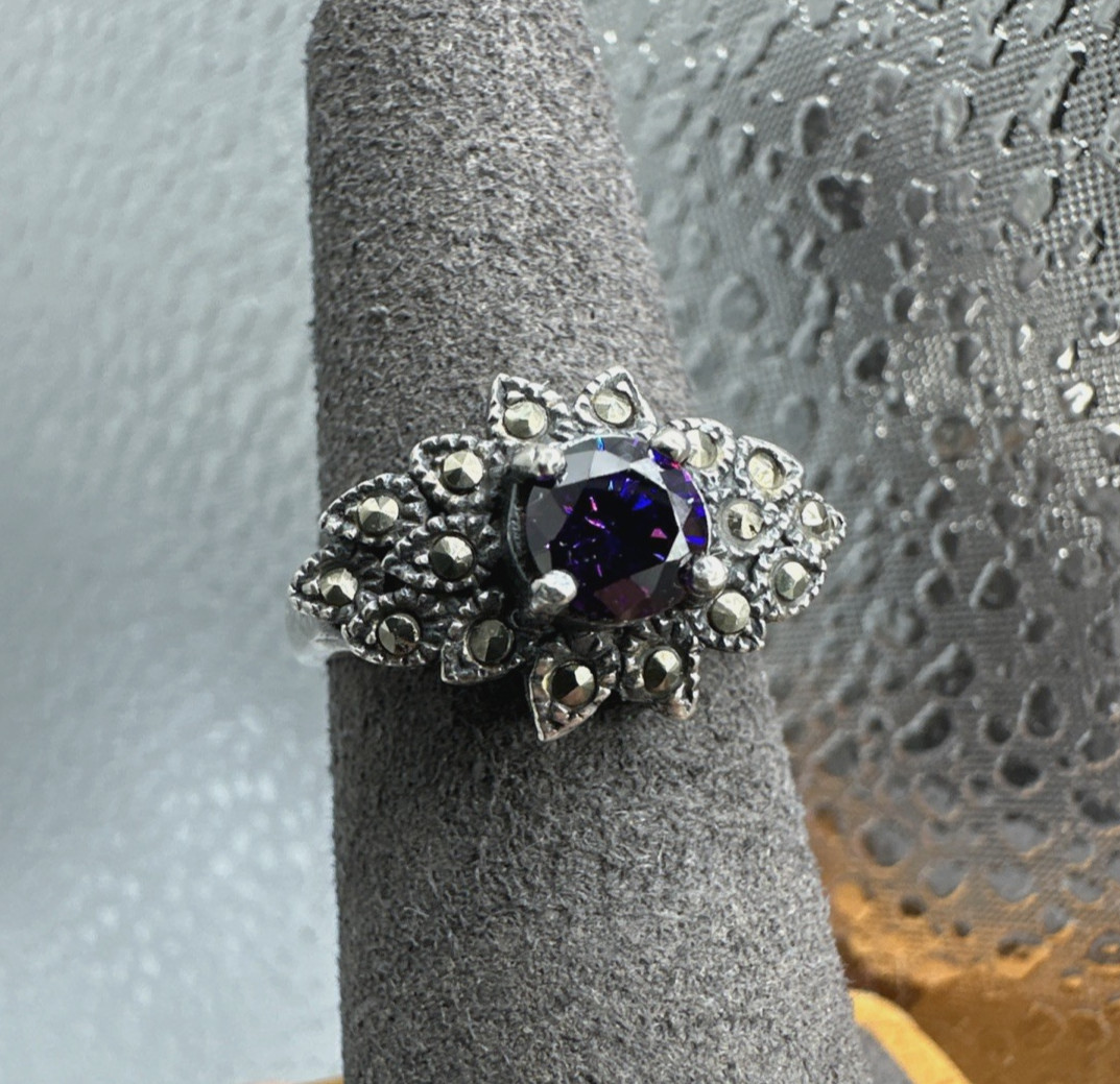 Vintage Sterling Silver Lot 3 Beautiful Marcasite Rings Sizes 5.75, 7.75 & 8