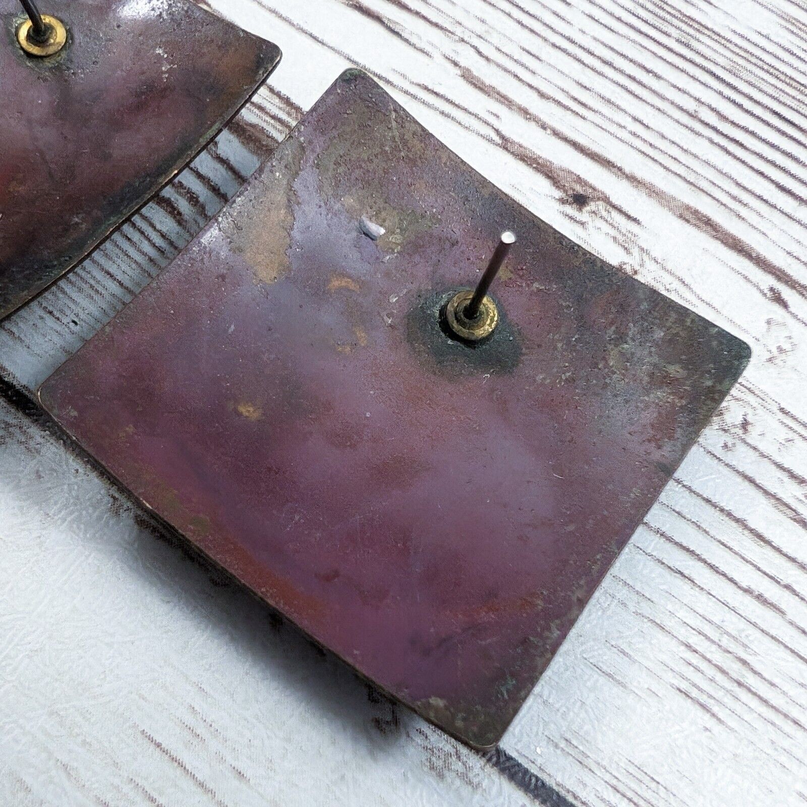 Vintage Earrings for Pierced Ears Square Shape – Bent with Heavy Tarnish