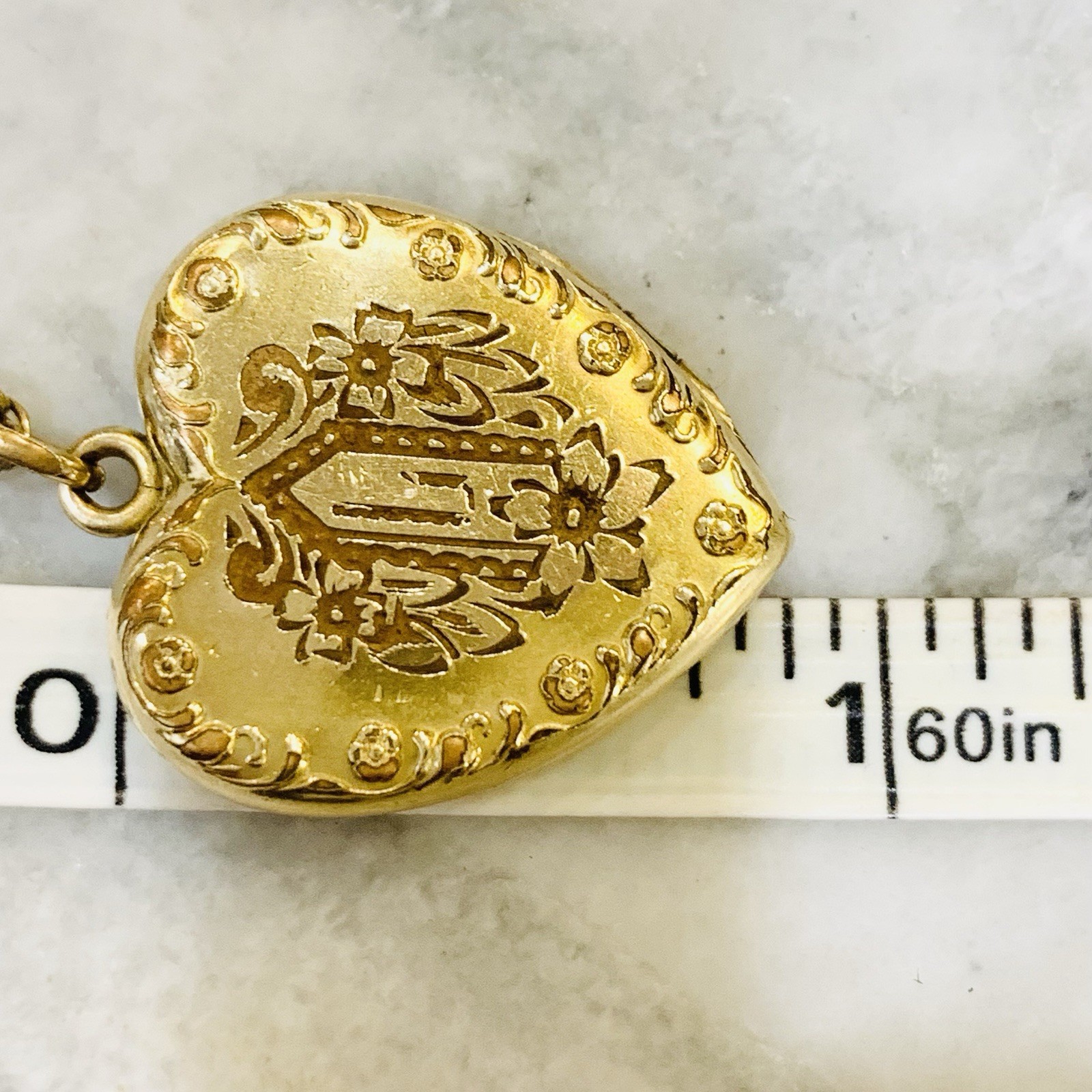 ANTQ HEART LOCKET Necklace 12K GOLD FILLED 8.58gr Art Nouveau .75” House 20”