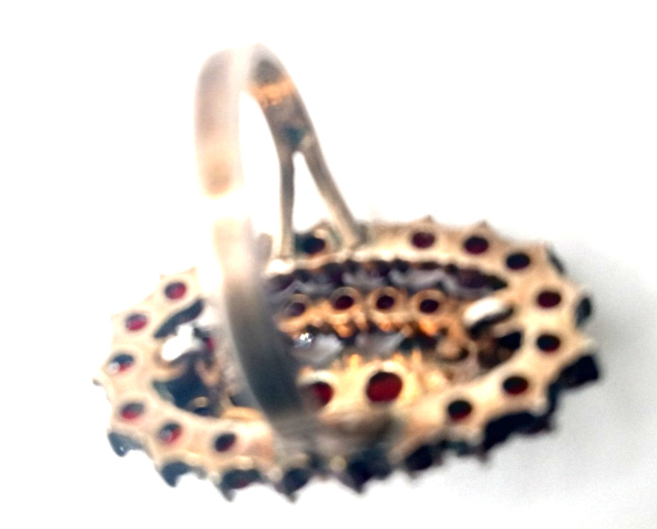 Antique Silver Bohemian Czech Garnet 3 Row Cluster Cocktail Ring Size 5