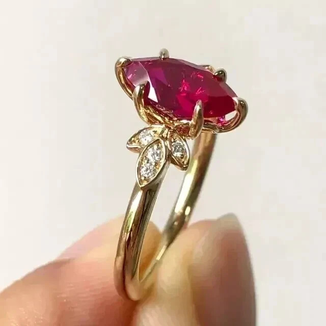 3Ct Art Deco Style Lab-Created Red Ruby Anniversary 14K Yellow Gold Finish Ring