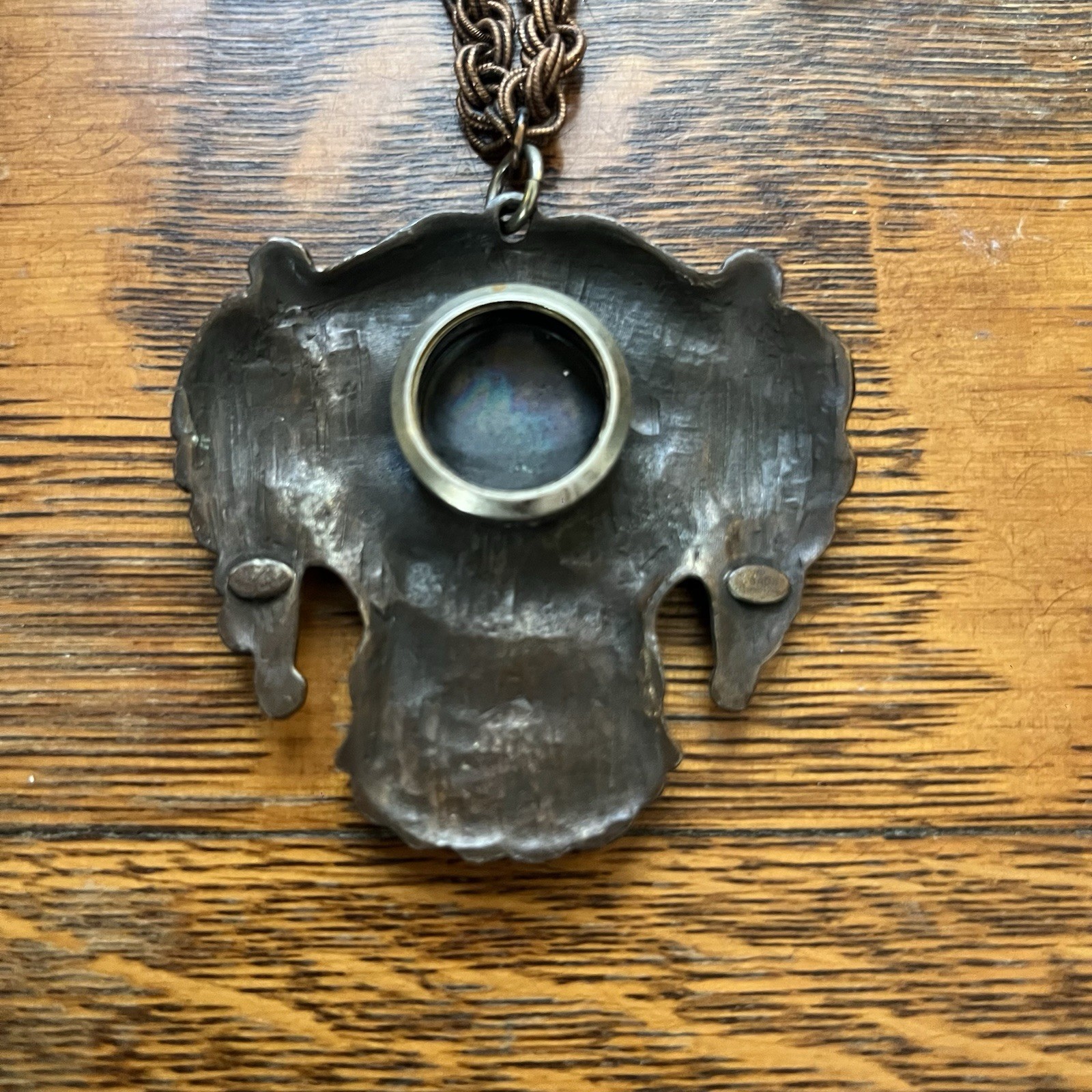 Vintage 1960’s Pendant Purple Jewel Eyes Dionysius Pewter Chain Necklace Bacchus