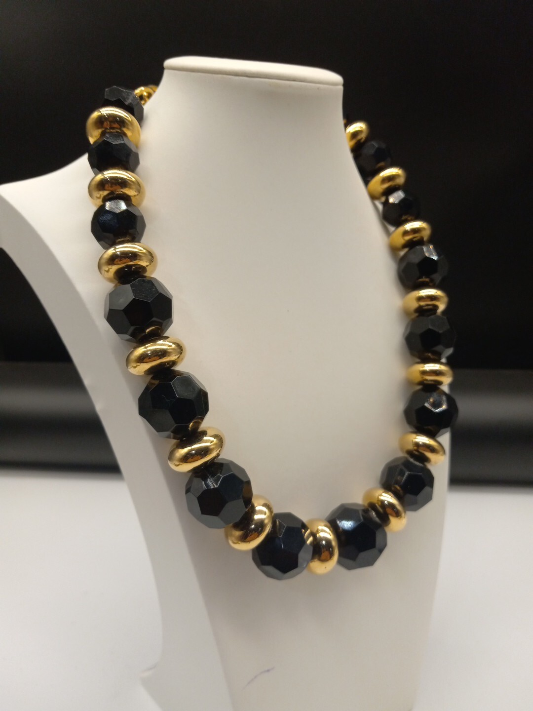 Givenchy Runway Couture Black Faceted Round Lucite Gold Tone Accents Necklace