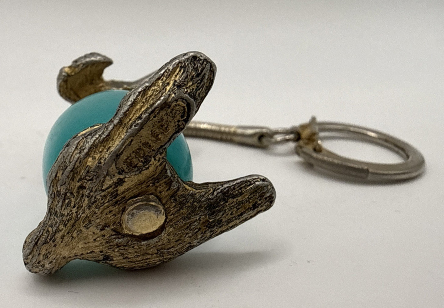 Vintage EDLEE Jelly Belly Poodle Keychain Turquoise Blue Bead Dog Mid-Century