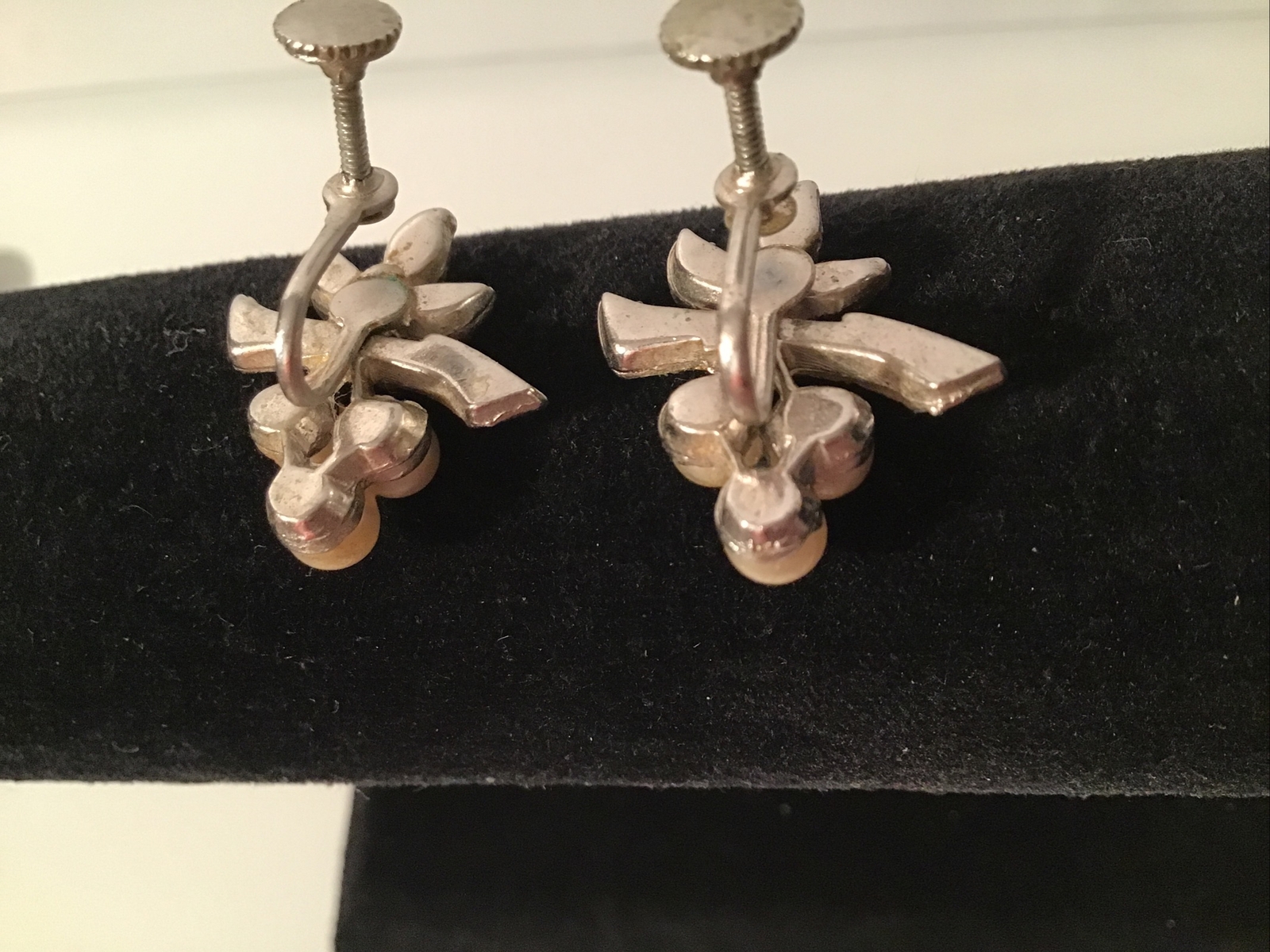 Imitation Pearl w Rhinestones Screw Back Earrings Bride Wedding Prom Vintage