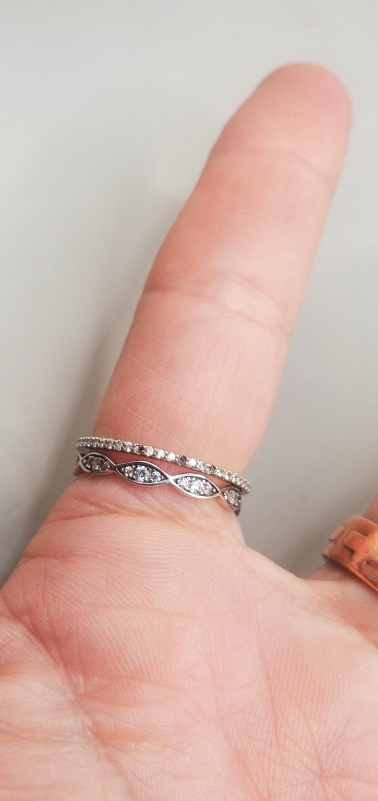 3 Sterling Silver Rings Sz 8: Filigree Lace + 2 Cz Bands – 1 Missing 3 Tiny Cz’s