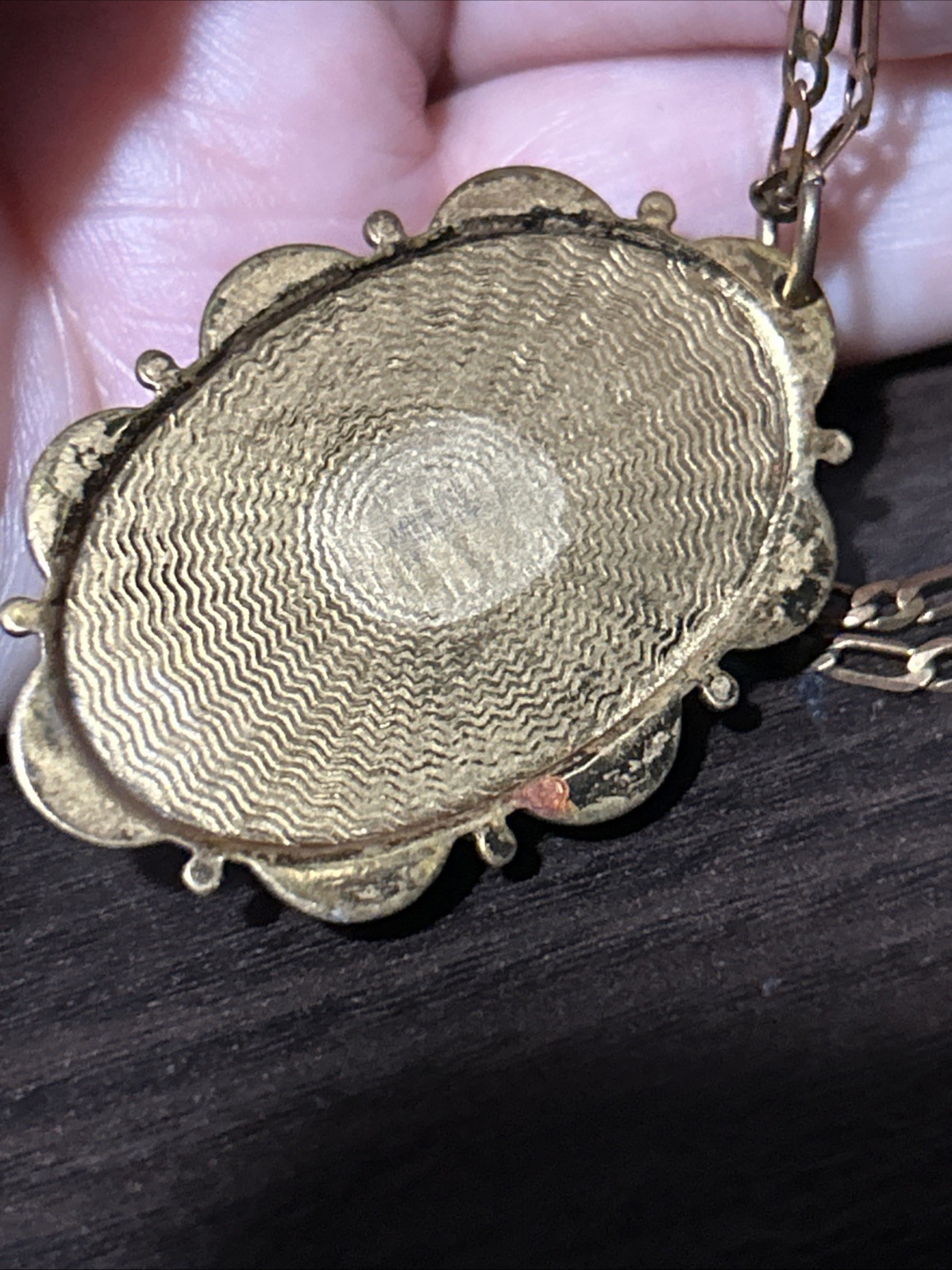 Vintage French Stamp Gold Plate Necklace Art Deco Purple Green Stones Pendant