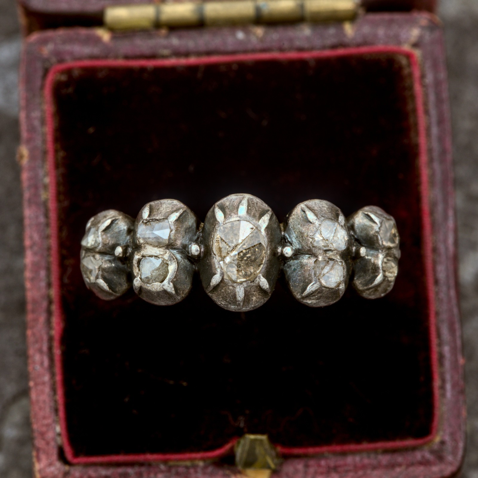 RARE ANTIQUE GEORGIAN PERIOD 14K GOLD SILVER ROSE CUT DIAMOND RING c1790
