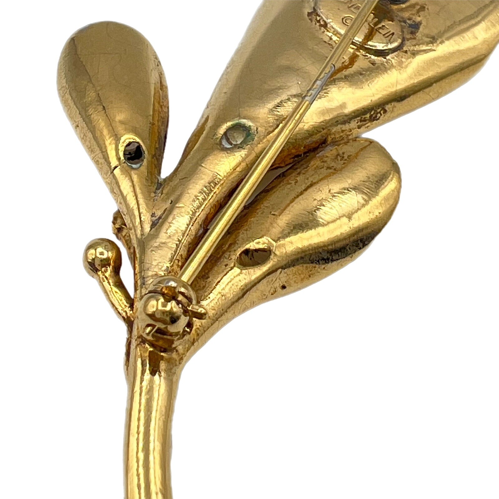 Vintage Anne Klein Calla Lily Brooch Elongated Pearl Gold Tone Flower Pin 3″