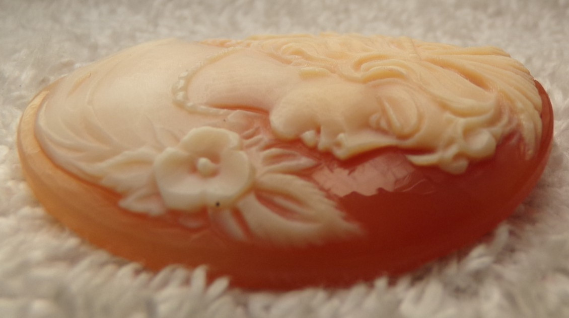 VTG LARGE 1 5/8″ CARVED CAMEO SHELL VICTORIAN LADY BEAUTIFUL UNSET ITALY 1940’S
