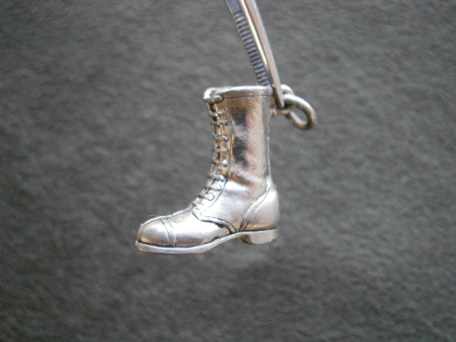 Army Paratrooper Jump Boot Vintage Crest Craft Silvertone Charm Pendant 4.9g
