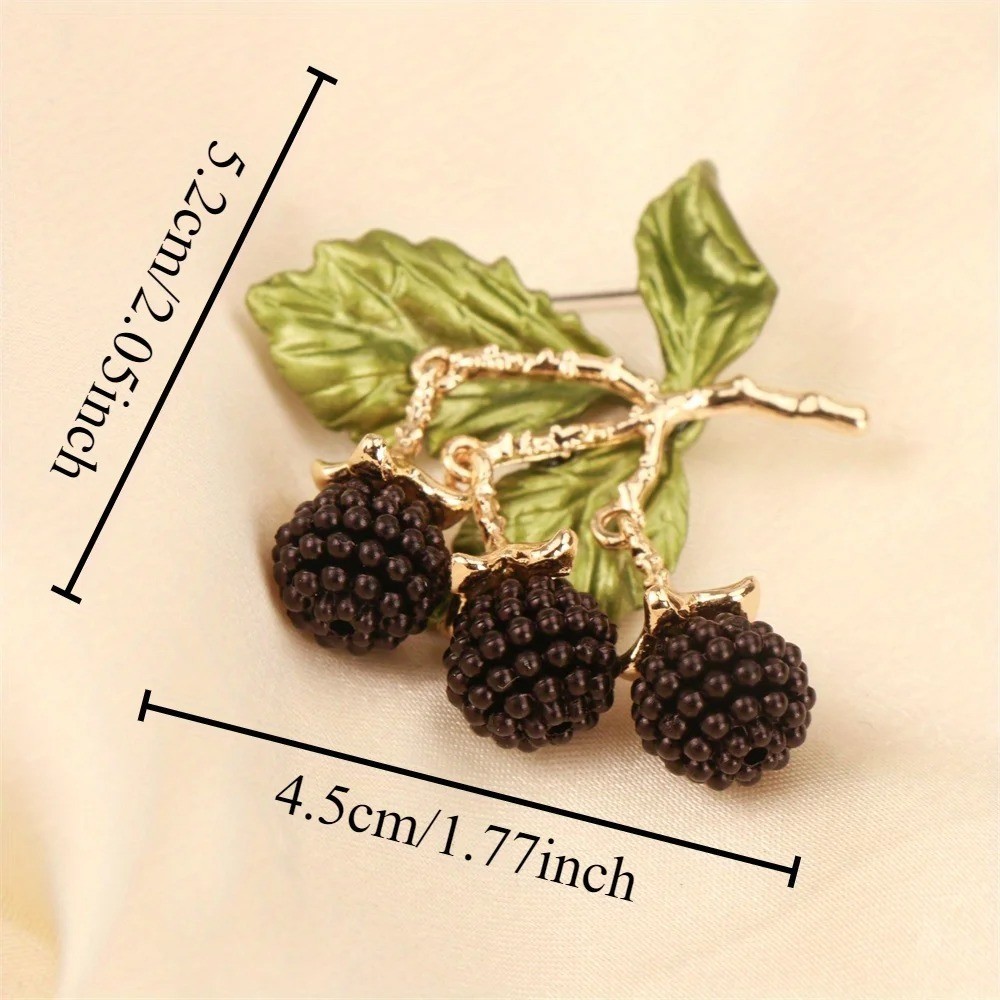 Elegant Vintage Blackberry Brooch Pin Rhinestone Crystal Gold Leaf Women Men Gif