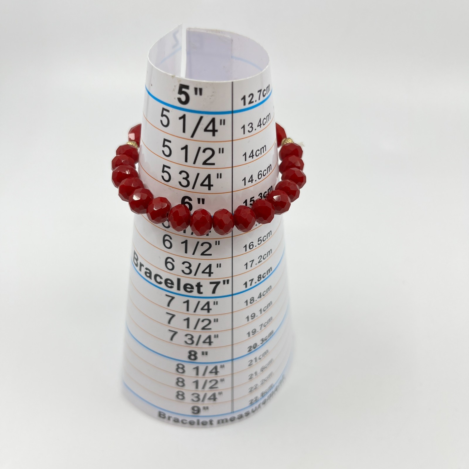 Vintage Boho Red Faceted Glass Stretch Bracelet Gold Tone Beaded Accent Retro