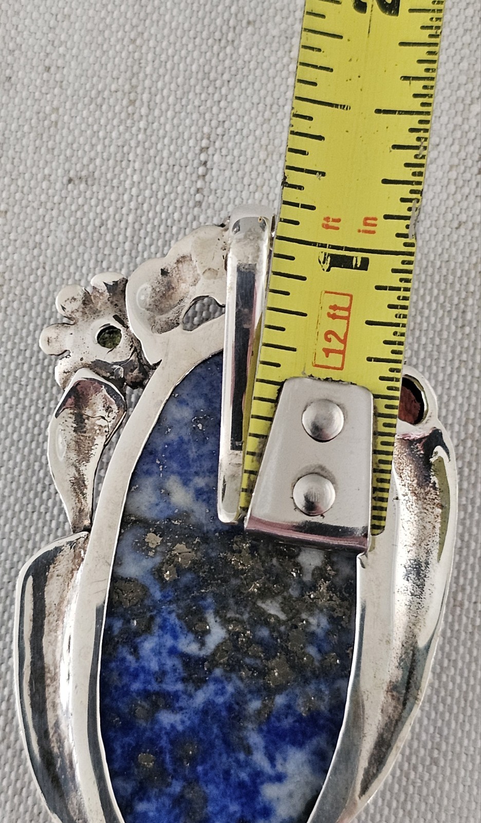 Vtg Sterling Silver 925 Large 2.5″ Ornate Lapis Lazuli Pendant Clip Signed 30g
