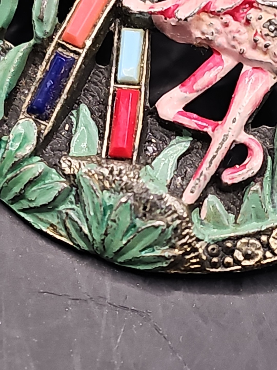 Vtg Signed Little Nemo Open Work Enameled Flamingo Tropicsl Palm Tree Brooch Pin