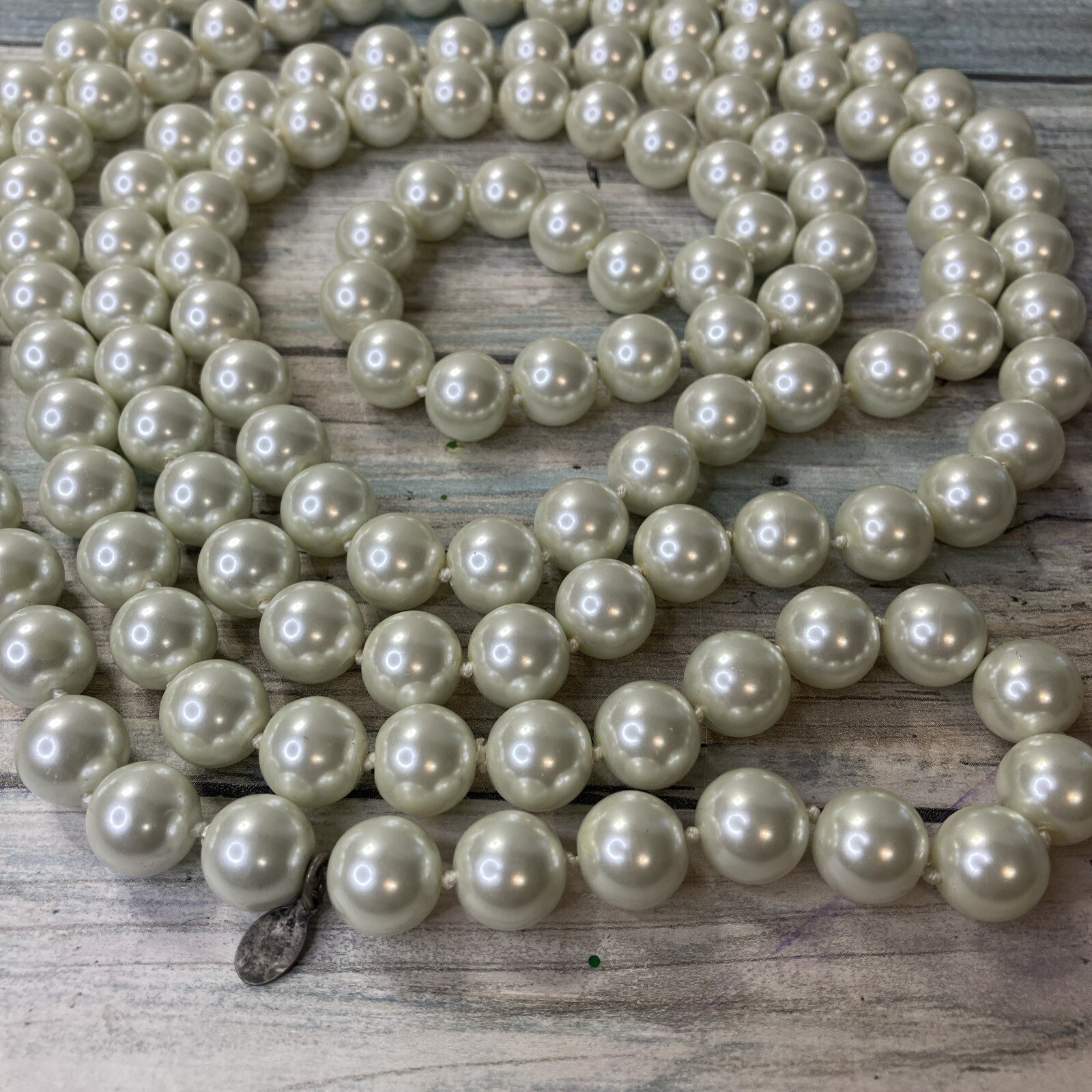 CHICO’S single Knotted Faux Pearl Glass Beads NECKLACE 64″ NWOT