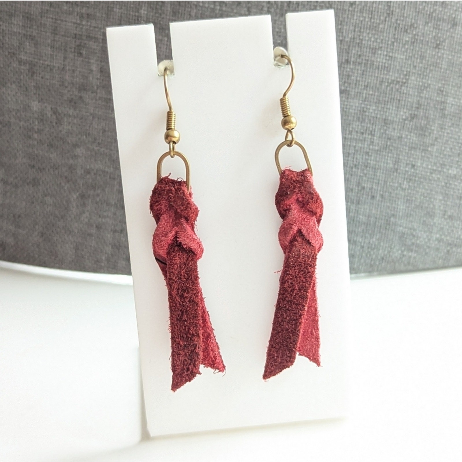 Holiday Trendy Red Leather Braided Tassel Dangle Boho Hook Pierced Earrings