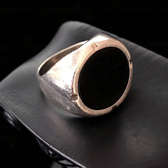10.7g, Size 8.5, Vintage 925 Sterling Silver Black Onyx Ring, mark ‘SEZOIN 925’