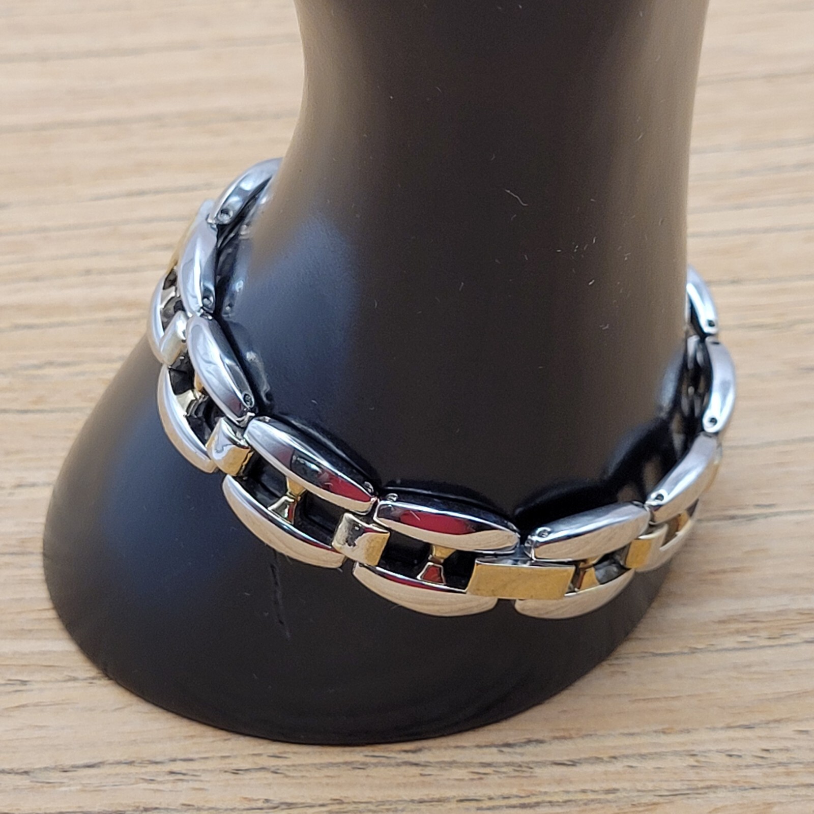 Bold Chunky Link Classic Style Stainless Steel Plated Two Tone Bracelet 7.5 Inch