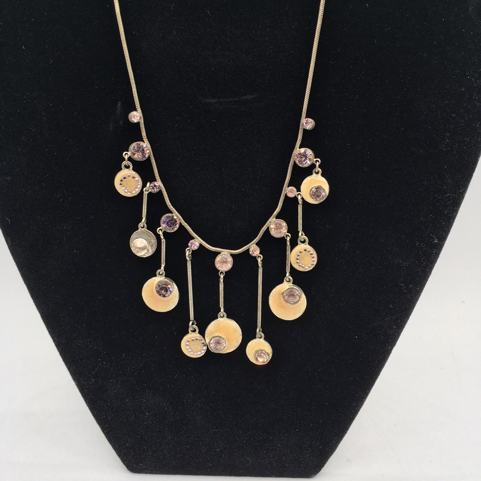Vtg Pilgrim Danish Design Silver Tone Rhinestone Enamel Adjustable 17″ Necklace