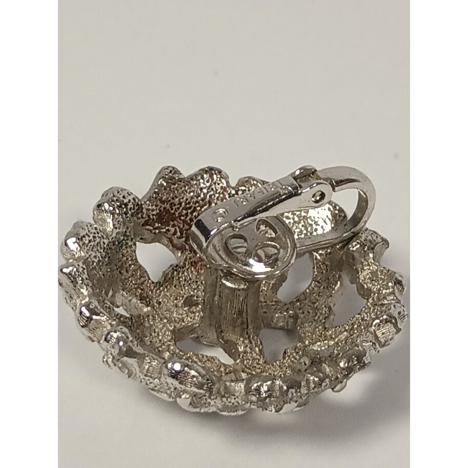 Vintage Crown Trifari ClipOn Earrings Textured Openwork Silver Tone Dome 50s,60s