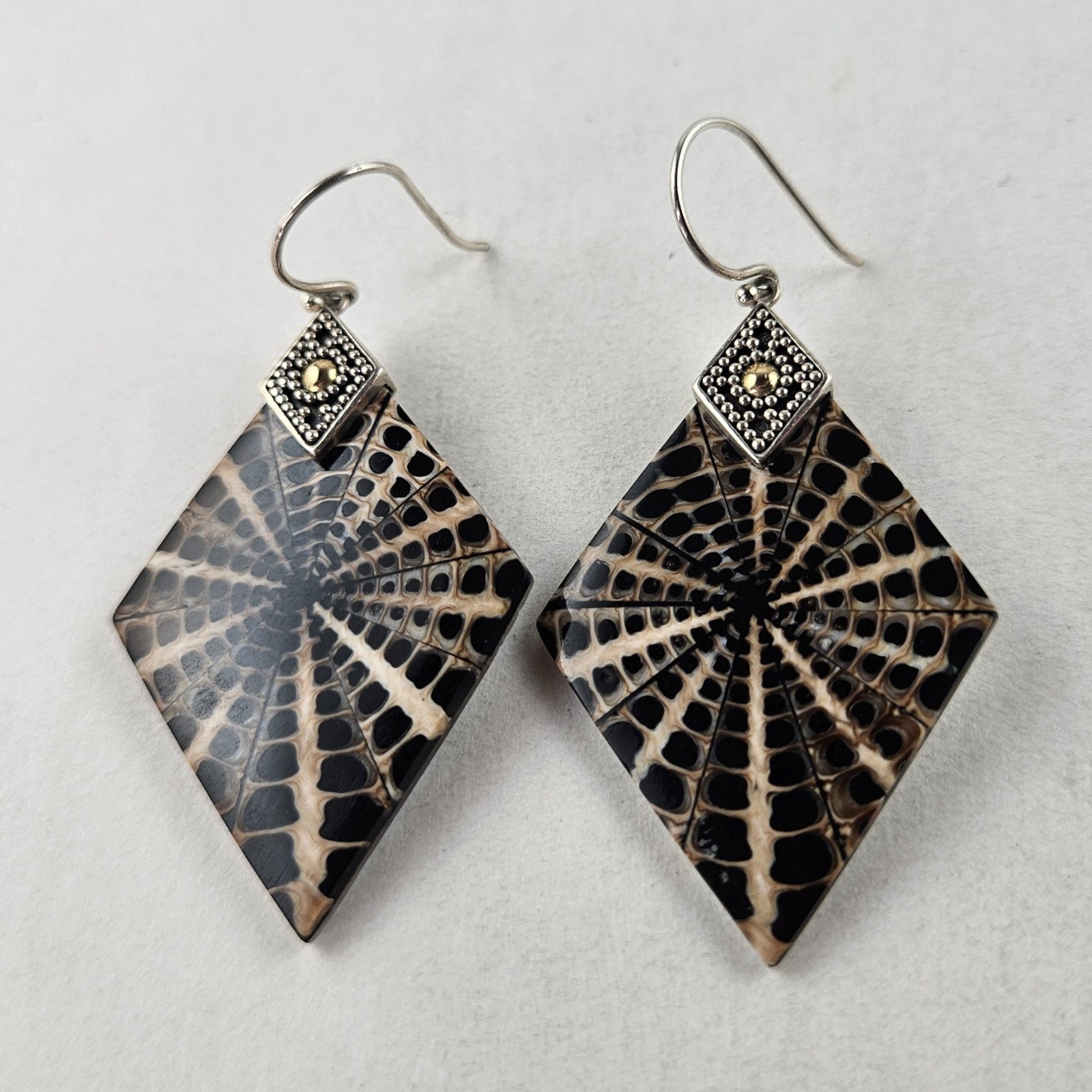 Robert Manse M ID Sterling Silver 18K Yellow Gold Earrings Dangle Pierced [8653]