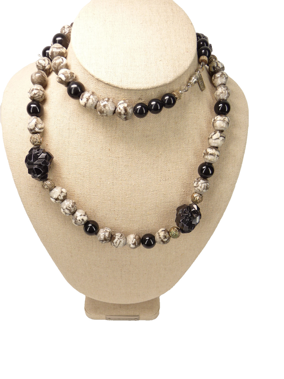Vintage Pauline Rader Signed Black White and Gray Modernist Necklace USA Seller