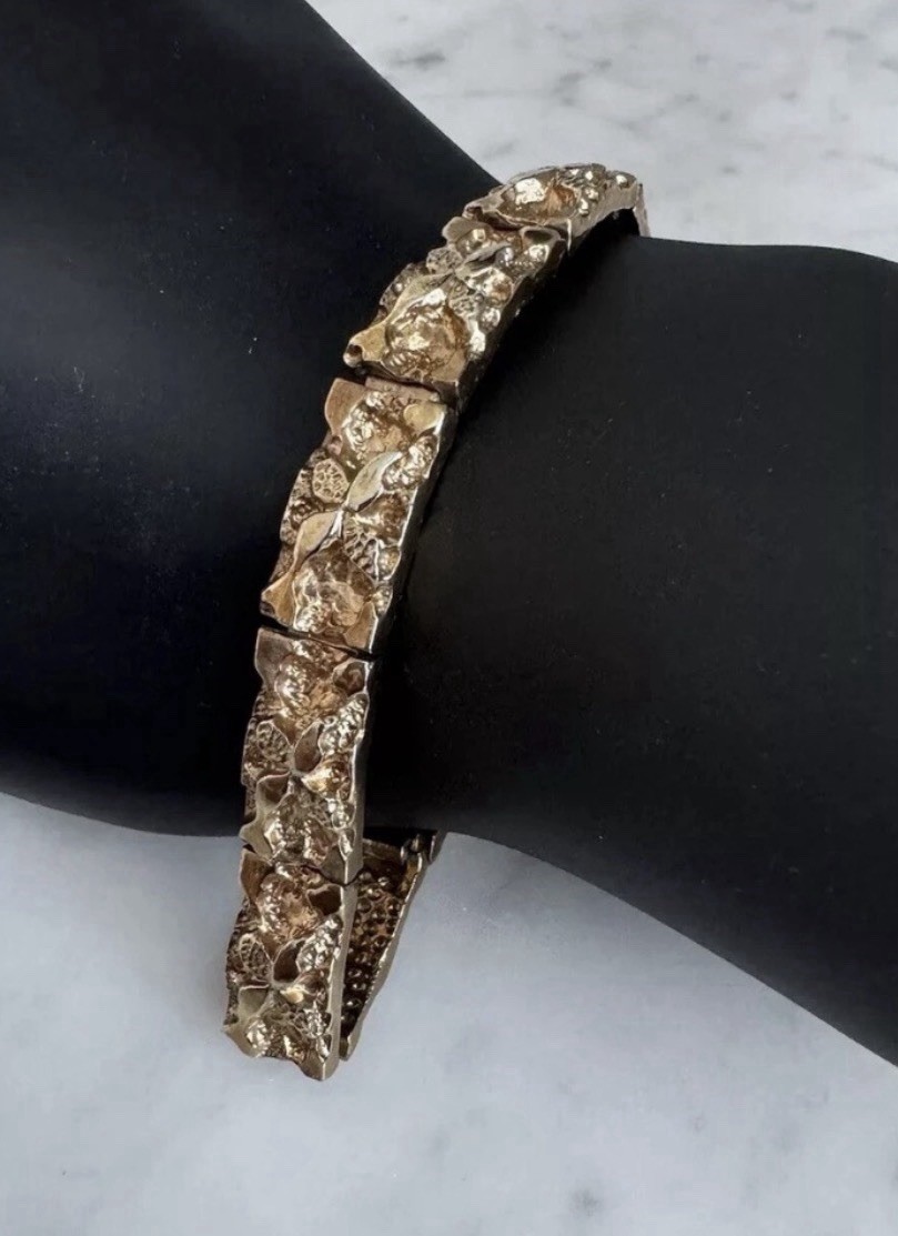 Vintage 70’s Gold Plated Brutalist Textured Bracelet Men’s / Women’s