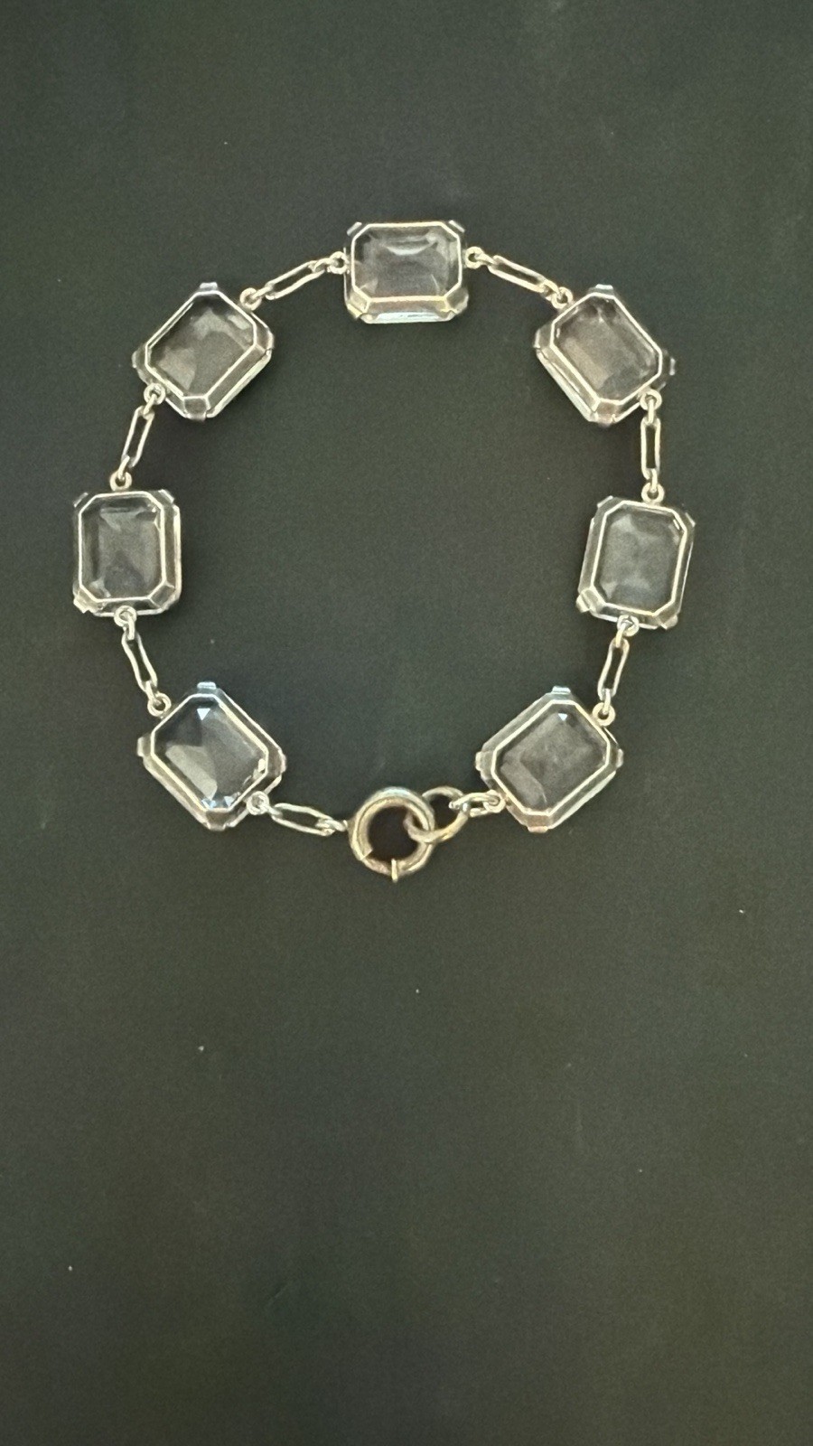 6.75” Bracelet Antique Vintage Art Deco Rock Crystal Quartz Sterling Japan