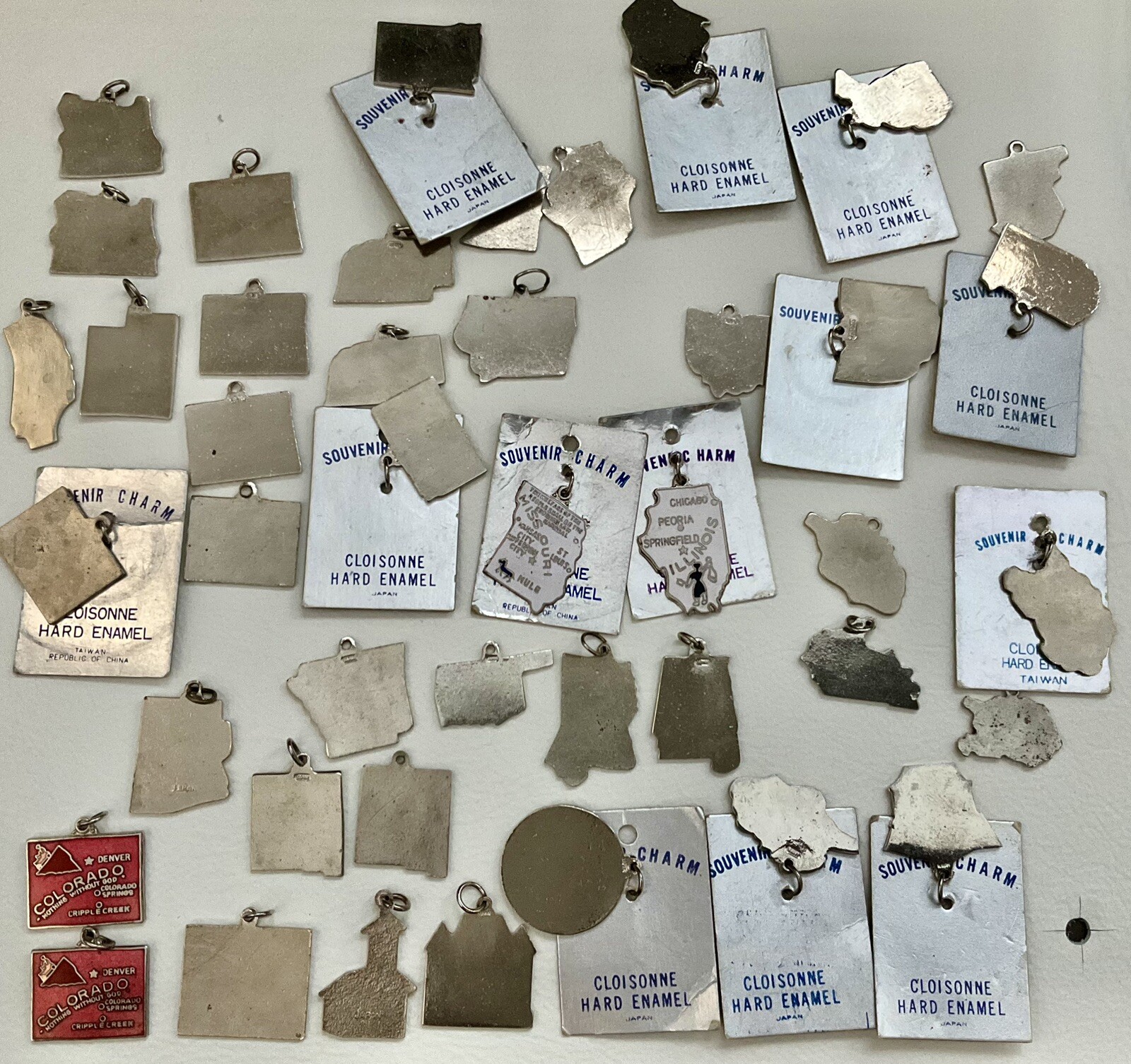 Vintage US Map Charms Retro Silver Cloisonné Enamel