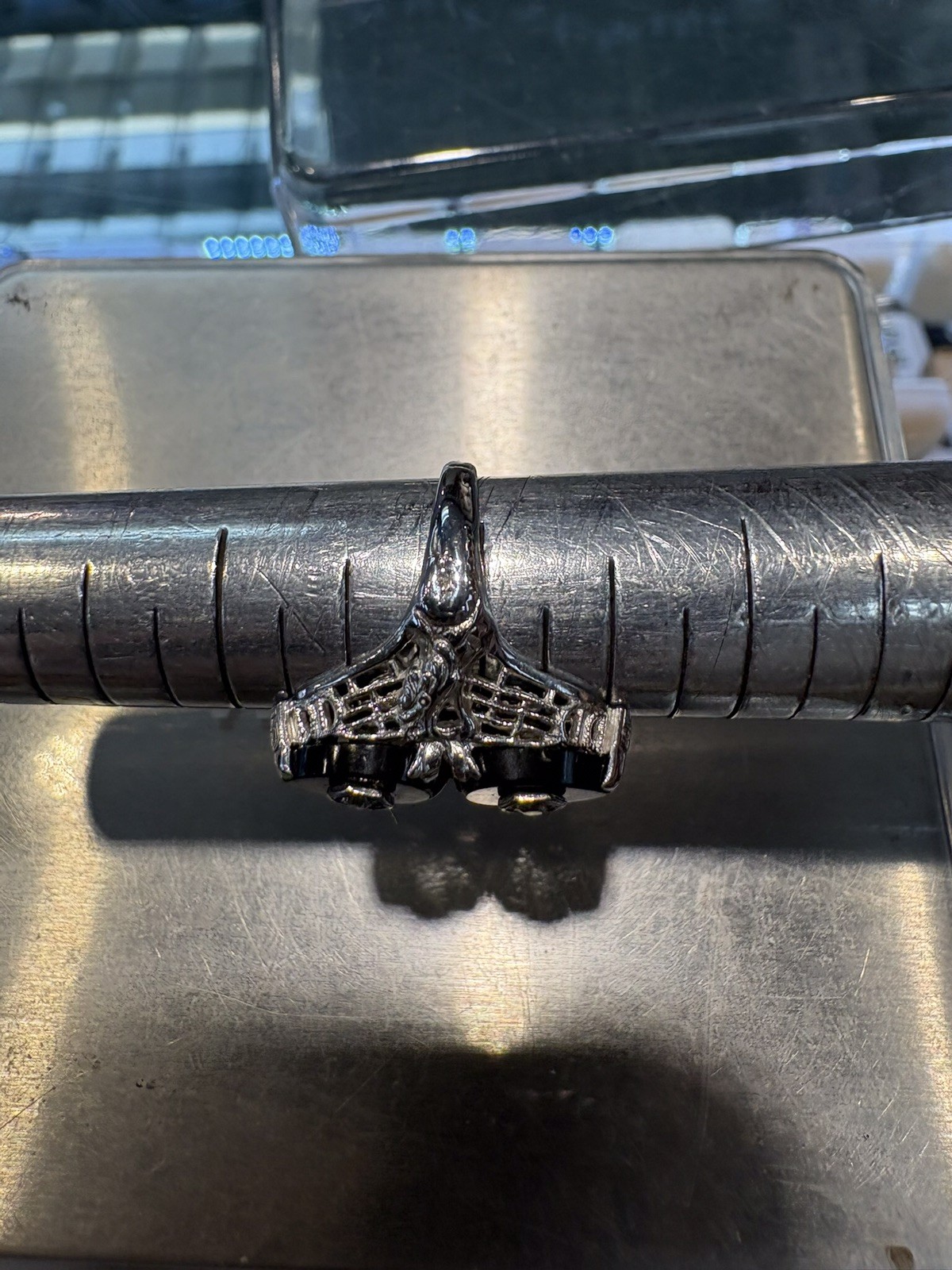 14k White Gold Ring, Size 4, With Single Cut Two Diamonds, 3.5g