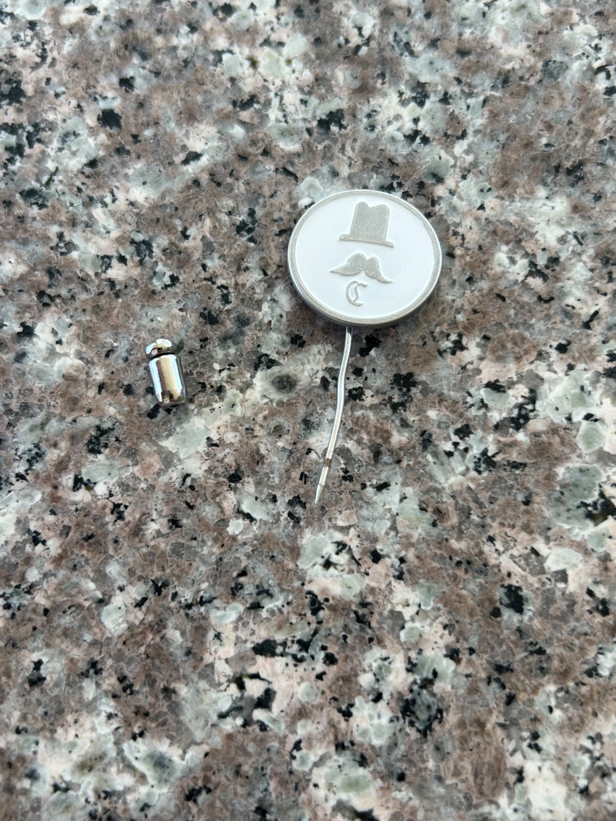 Vintage Style Top Hat & Mustache Stick Pin – Monogram C – Men’s Lapel Accessory