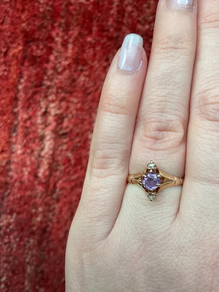 Antique Victorian 14k rose cut amethyst and diamond 6