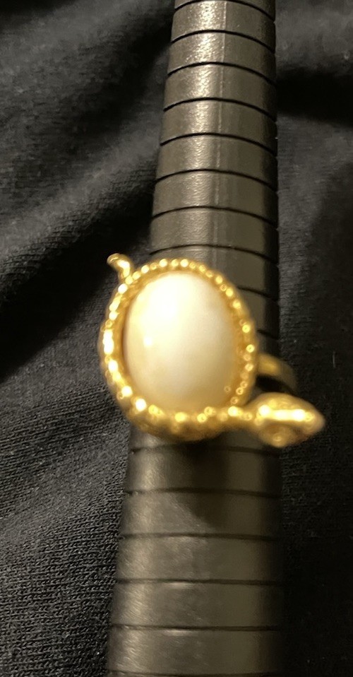 Vintage Gold Tone Snake Serpent Brooch & Ring Set Cabochon Center Ring Sz 8