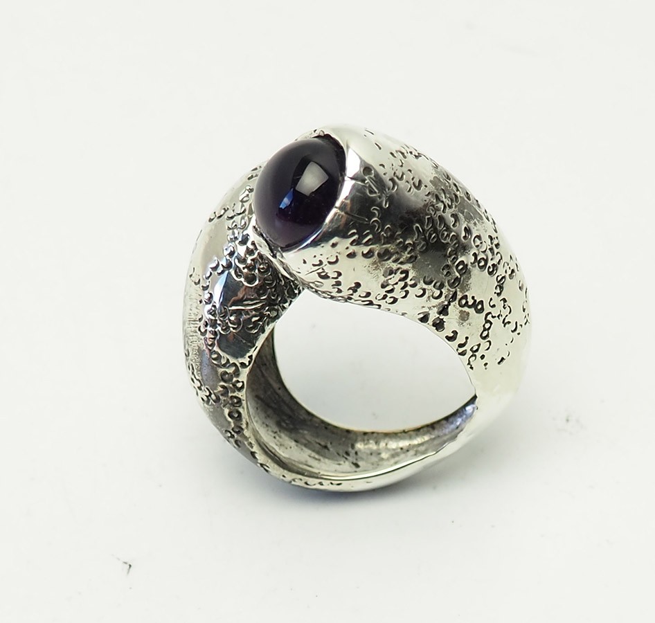 Unusual handmade OOAK huge vintage sterling sliver amethyst ring sz 8