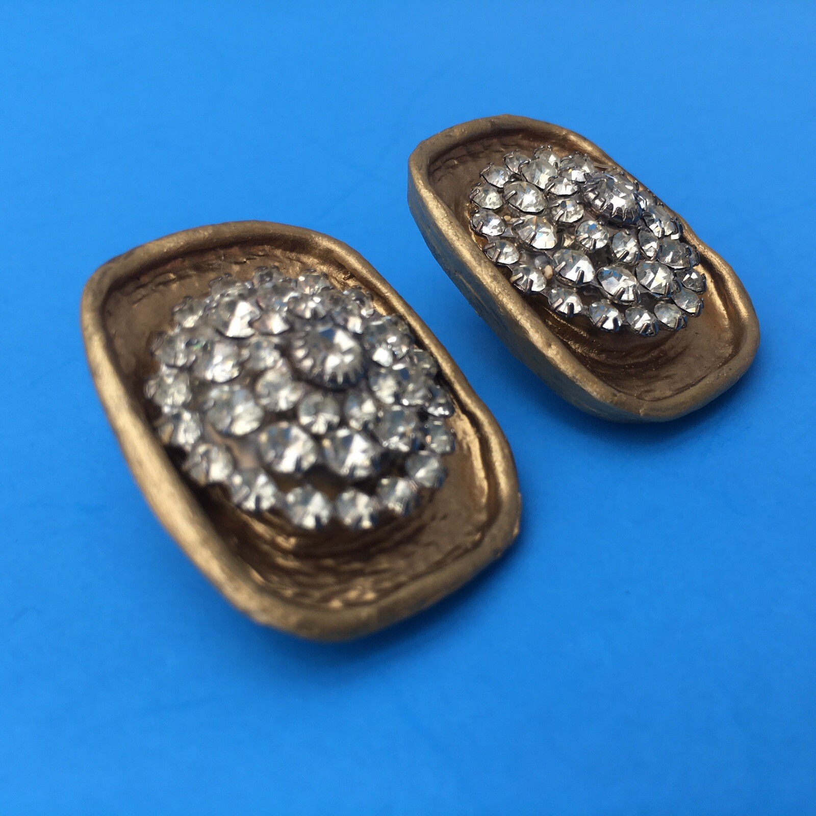 Vintage MCM JEFF LIEB Gold Earrings MID-CENTURY BRUTALIST DESIGN 72 Stones USA
