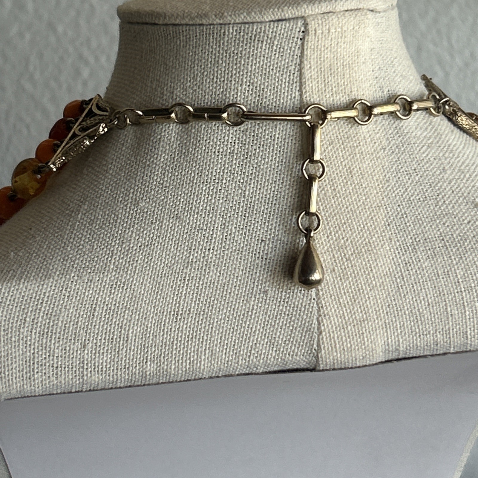 Multi Strand Glass Bead Necklace Orange Yellow Coral Vintage Statement Jewelry