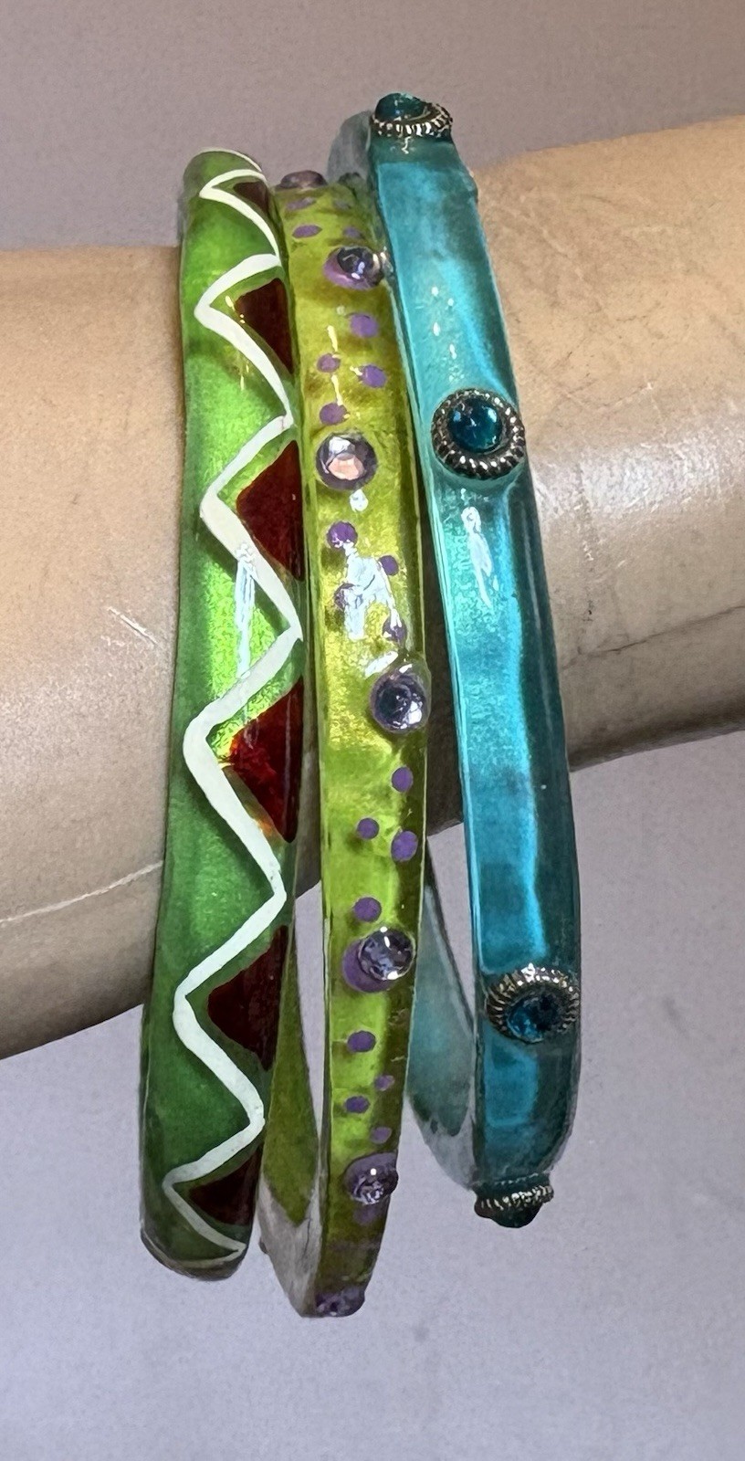 Vintage Clear Acrylic Resin Rhinestone Jewel Bangles Lot 3 Lime Green Turquoise
