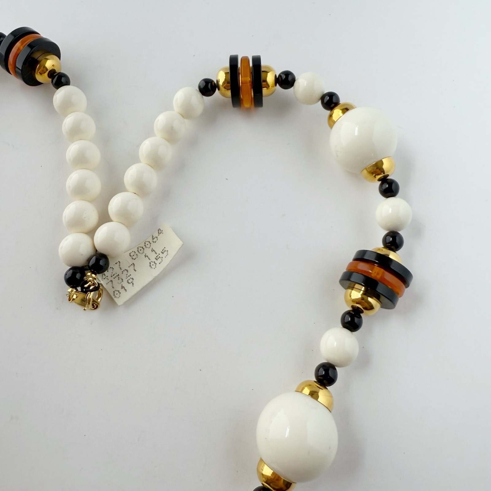 Vintage Trifari Cream Black Amber Lucite Resin Beaded Chunky Necklace 25”