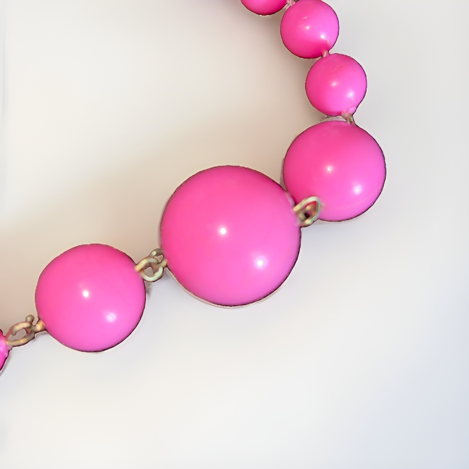 Vintage Bubblegum Pink Bead Necklace with Gold Tone Spacers, 50”