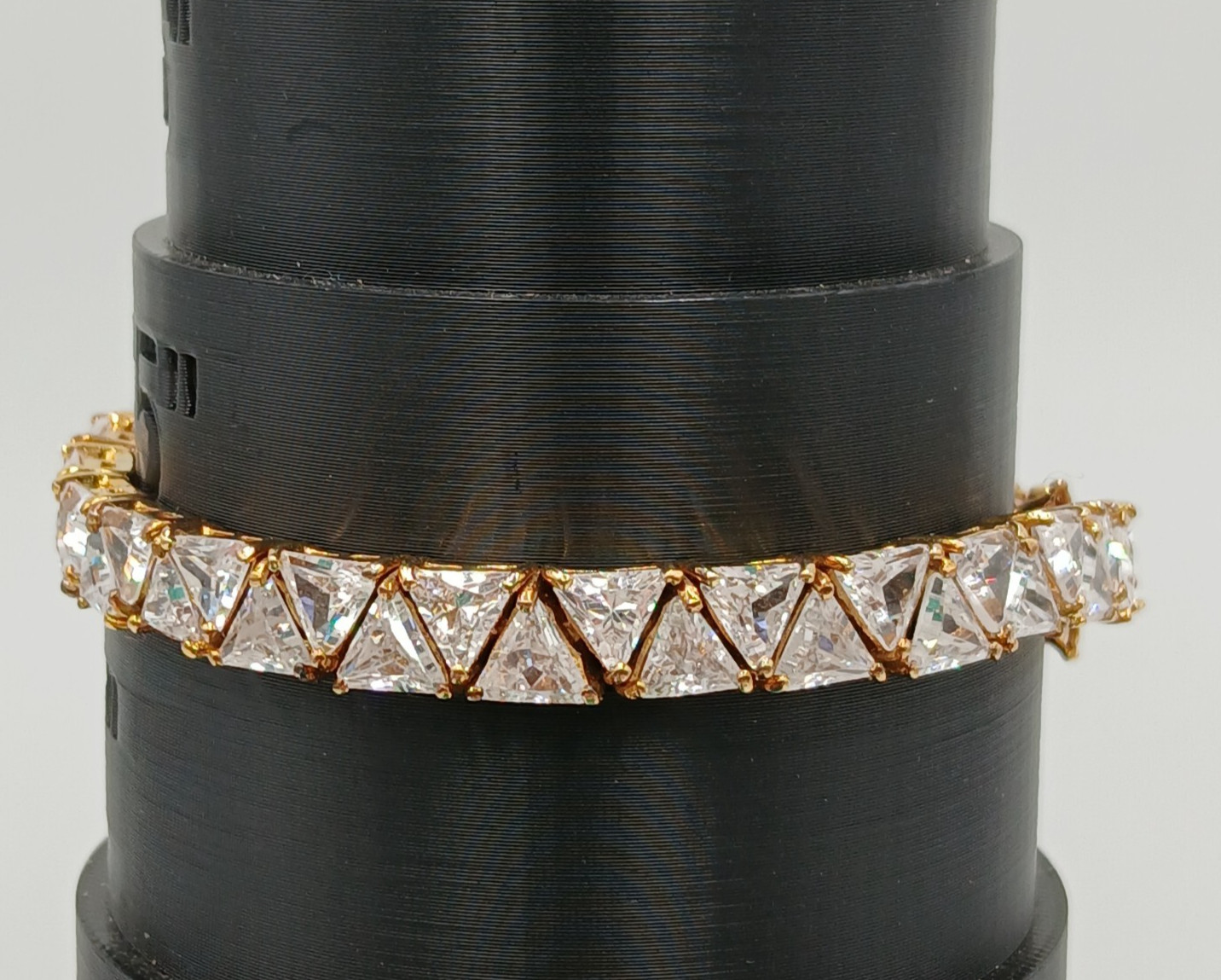 VTG 925 GL Trillion Cut Tennis Bracelet 7in Sterling Silver Vermeil 25gtw CZ