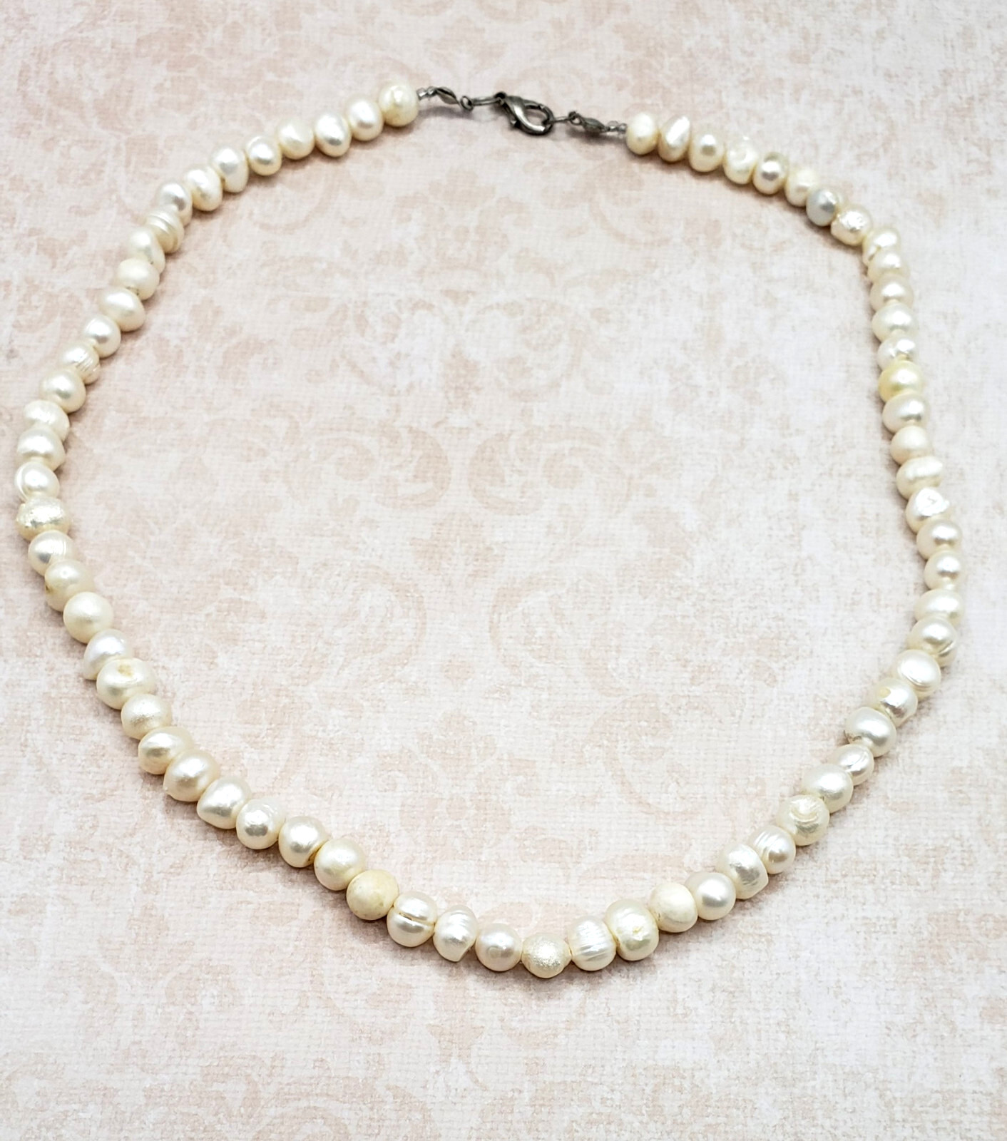 Vintage Estate 6mm – 7mm Pearl & Bead Necklace 925 Sterling Silver 18”