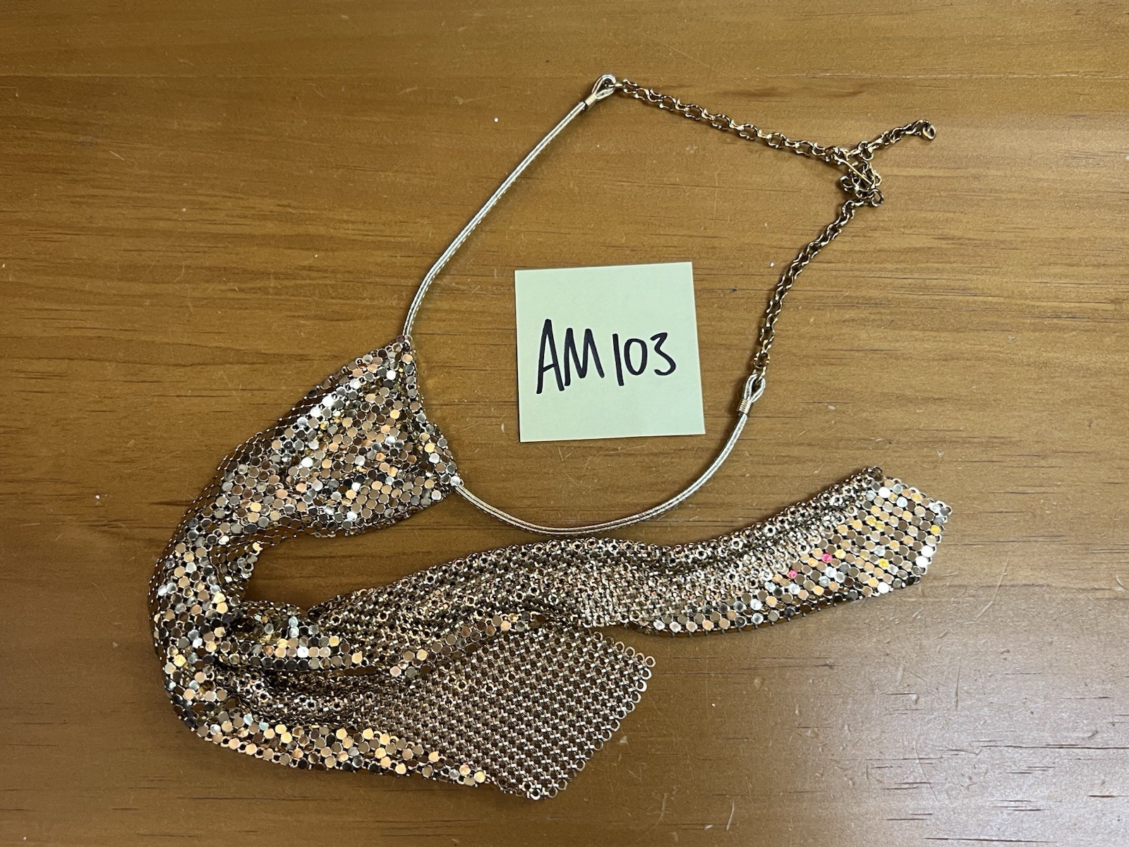 Whiting Davis Necklace Goldtone Mesh Necktie Necklace Tie