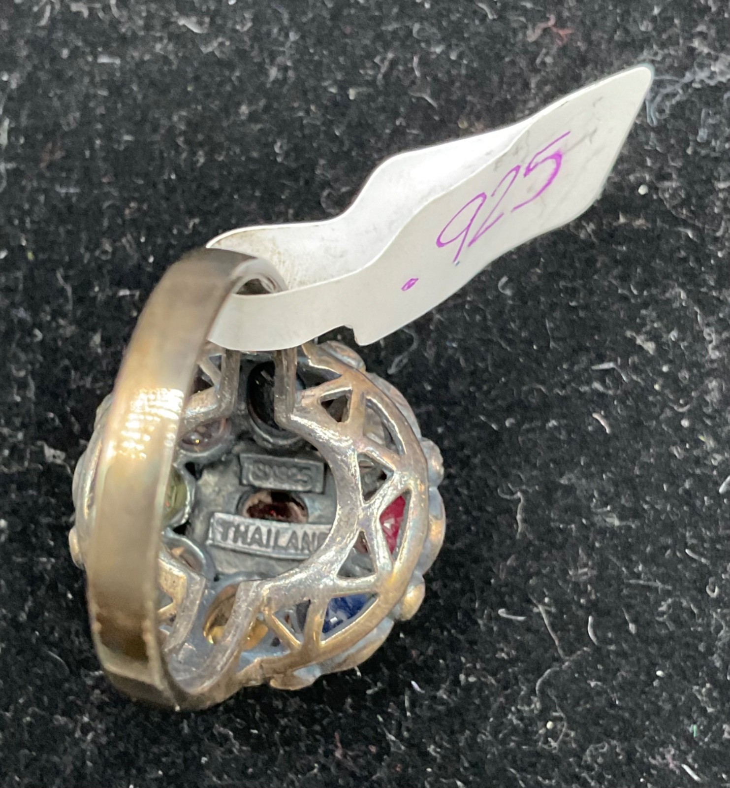 Sterling silver vintage Navaratna princess ring size 9 Thailand multi stone