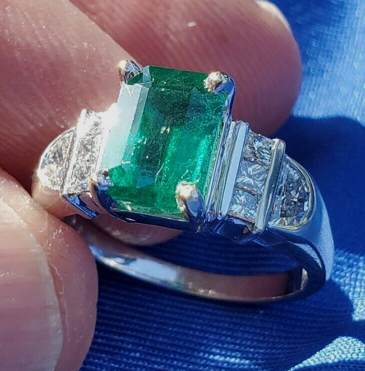 Original EARTH MINED EMERALD DIAMOND Deco Engagement Ring 14K GOLD Solitaire S 7