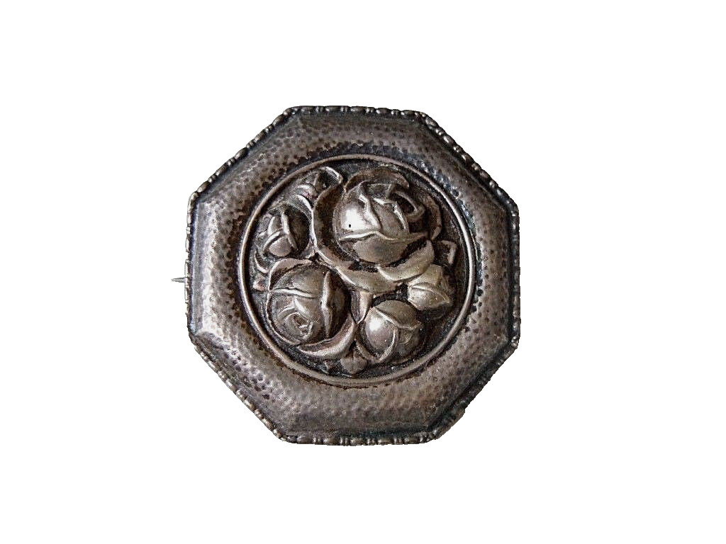 Antique Brooch Silver Tested Roses Relief Stamp Unreadable 14.4G/4.4X4.3Cm