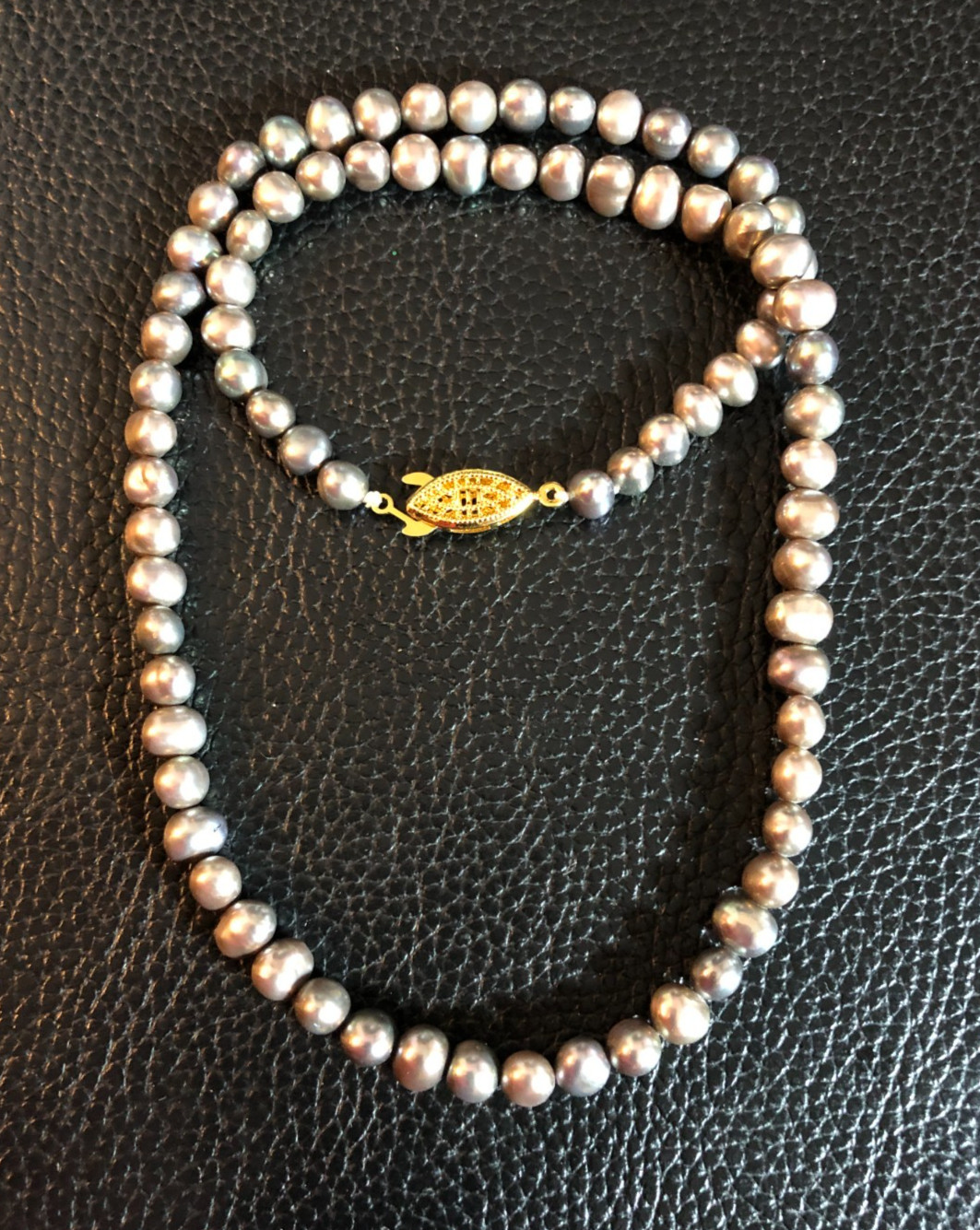Vintage Genuine Cultured Freshwater Pearl Strand Necklace Silver Gray 18.5″ P24