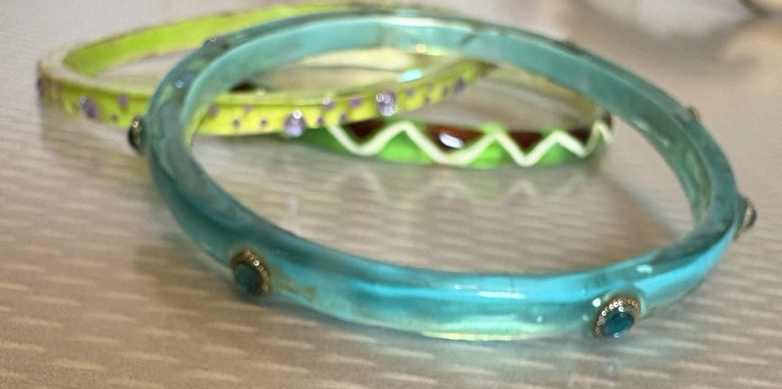 Vintage Clear Acrylic Resin Rhinestone Jewel Bangles Lot 3 Lime Green Turquoise
