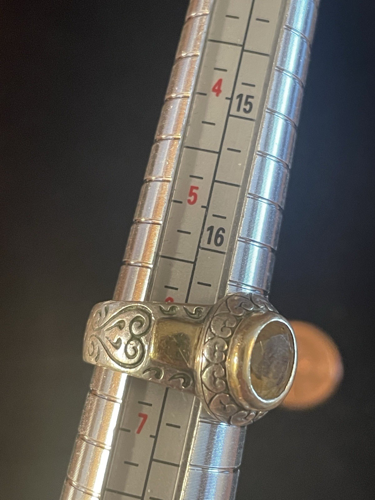 Vintage Sterling Silver Yellow Stone Ring. Size 6. Signed. Stamped